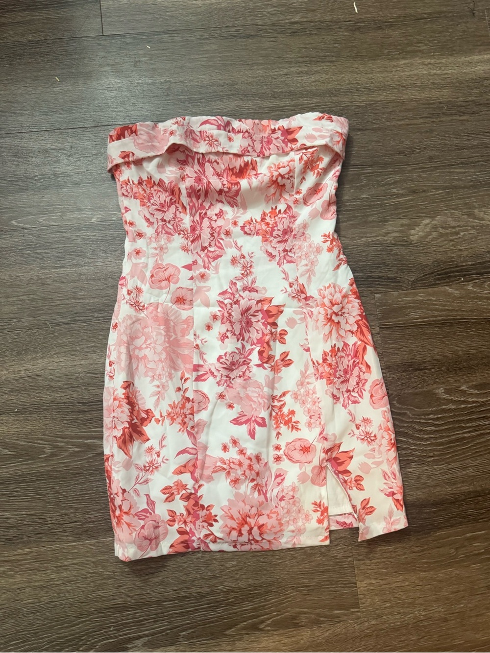 Strapless Pink Floral Sheath Dress